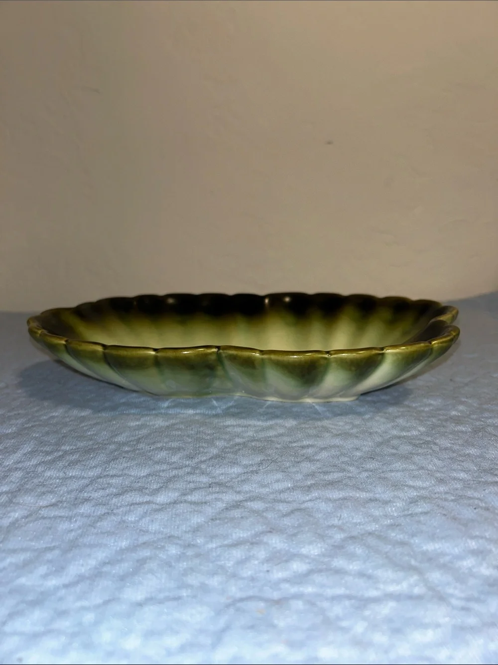 Mid-Century Modern Green/Brown Ombre Ceramic Leaf or Floral serving dish